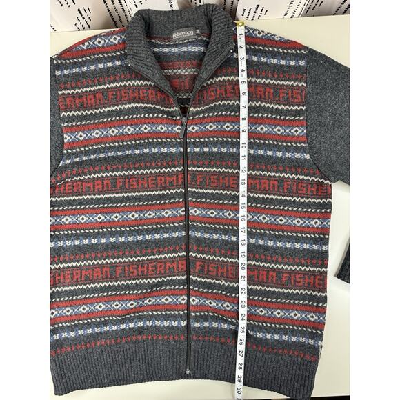 VTG Fisherman Out of Ireland XL Wool Sweater Cardigan Fair Isle Nordic Lambswool - Picture 5 of 13